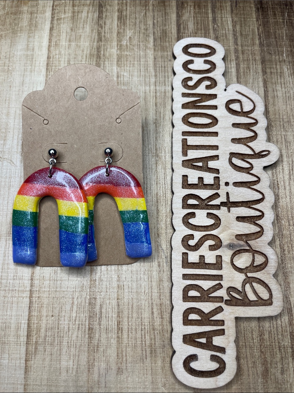 Rainbow Arch Earrings - Multicolor Glitter